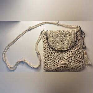 The SAK Sayulita Natural Crochet Purse Crossbody Shoulder Bag Boho Macrame